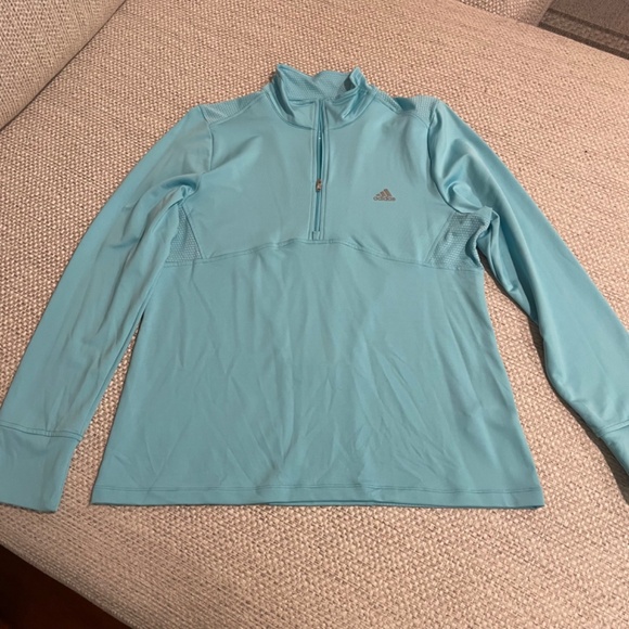 Adidas XL Light Blue Long Sleeve Quarter Zip Fitted Athletic Jacket - Picture 3 of 10